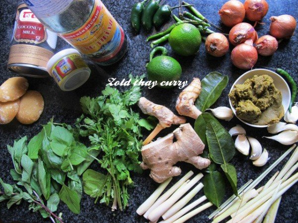 Zöld curry hozzávalói