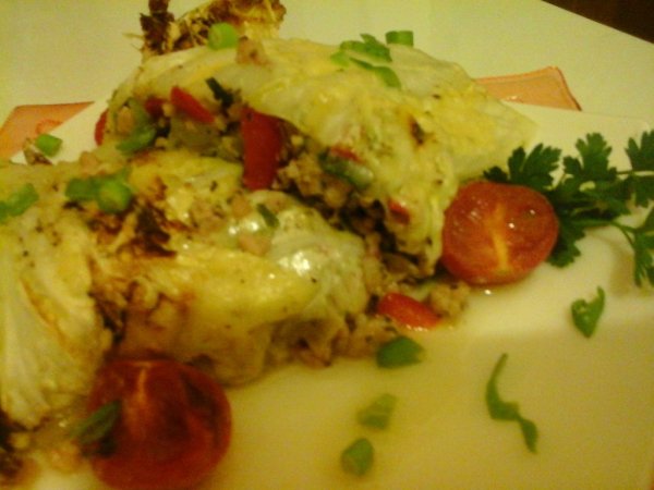 kínai kel rakott pikáns pirított hússal - sajttal