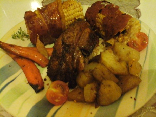 Fűszeres ropogós sertéssült-baconba tekert sült kukoricával4