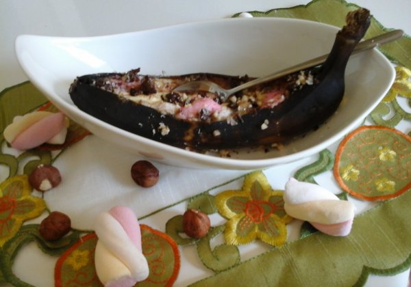 sült banán mályvacukorral és csokoládéval mogyoróval4