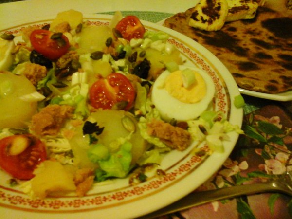 Nizzai saláta-teljeskiörlésű lepény kenyérrel-sült sajttal4