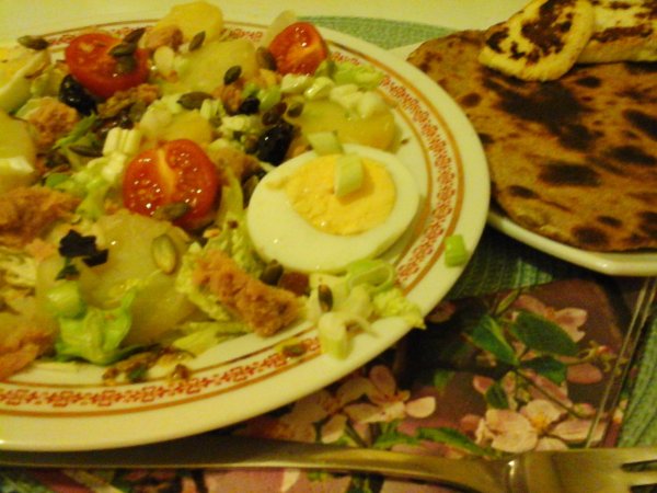 Nizzai saláta-teljeskiörlésű lepény kenyérrel-sült sajttal5