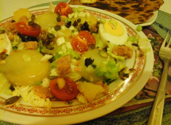 Nizzai saláta-teljeskiörlésű lepény kenyérrel-sült sajttal8